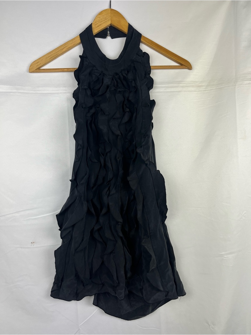 BCBGMAXAZRIA Vintage Y2K Black Silk Ruffle Halter Blouse Size S